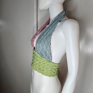 Colorful Texrured Halter Crop Top Size Small Y2K
